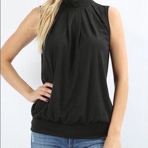 High neck pleated sleeveless